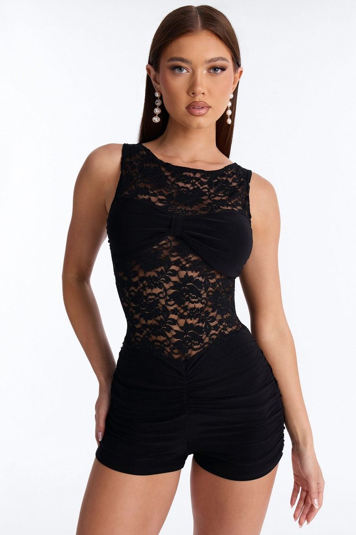 Julie Lace Micro Romper - Black