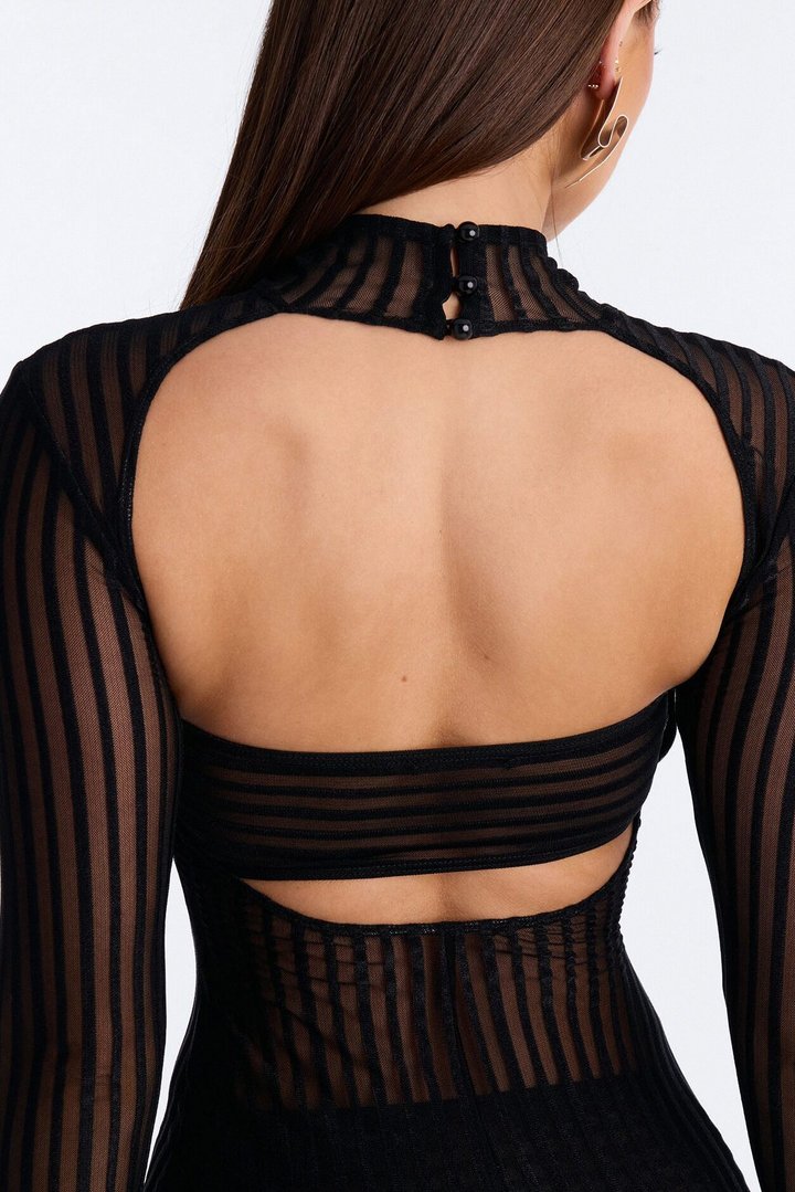 Bella Sheer Mesh Maxi Dress - Black