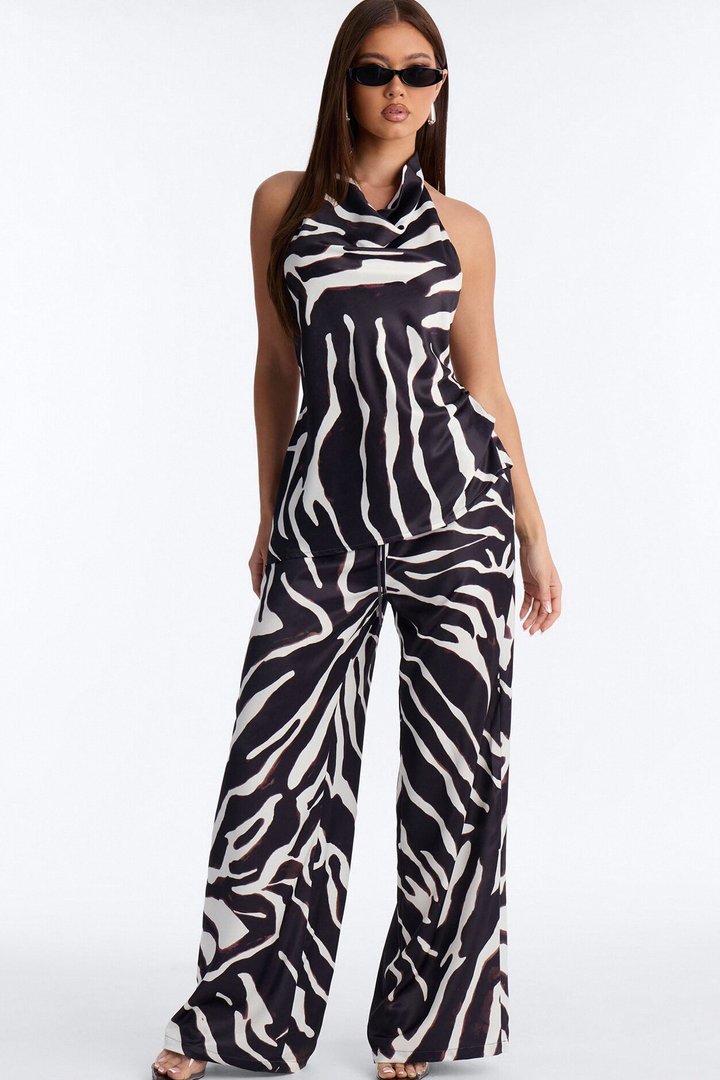 Safari Sunsets Satin Zebra Trouser - Brown Combo