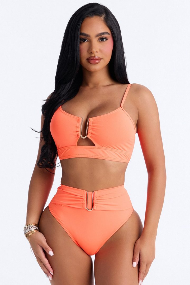 Saltwater Cures Everything Hardware Ruching 2 Piece Bikini - Orange