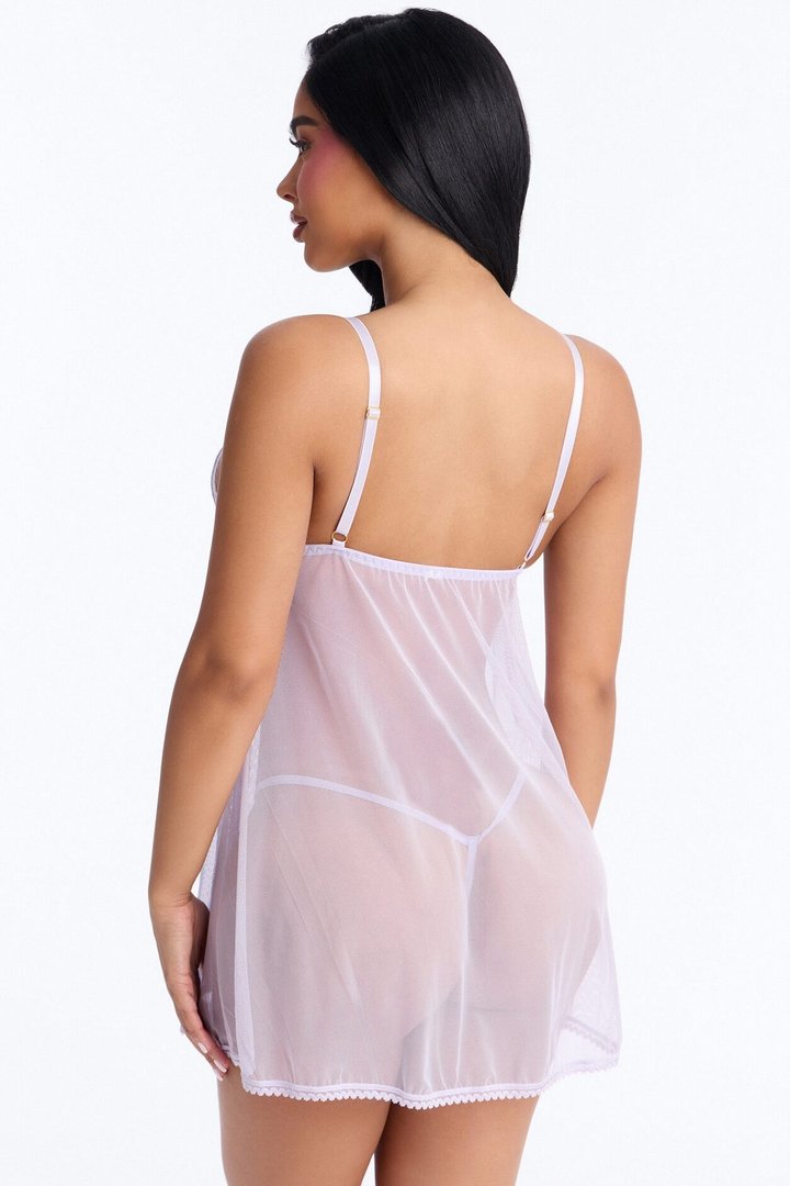 Pace Yourself Sheer Flyaway Layered Lace Cups Babydoll - Purple