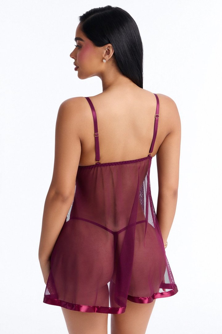 Must Be You Sheer Flyaway Lace Cup Babydoll - Purple