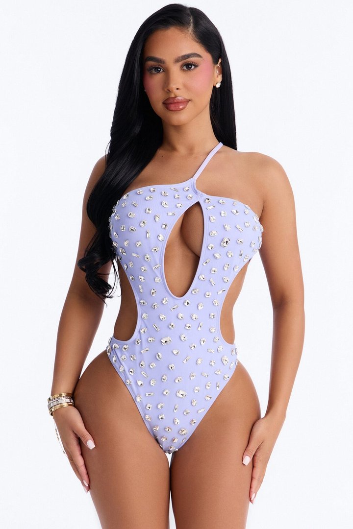Your Treasure Embellished 1 Piece Swimsuit & Skirt - Lavender