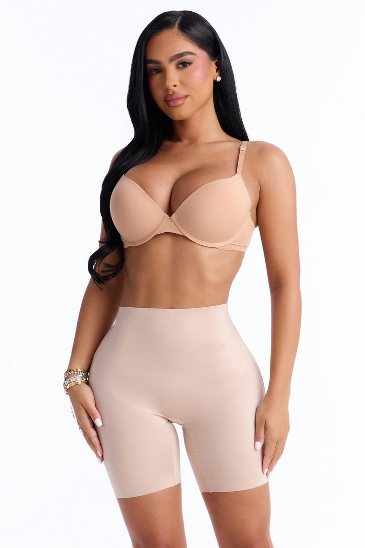 Curve Appeal Plunge Back Mid-Thigh Shapewear Short - Nude