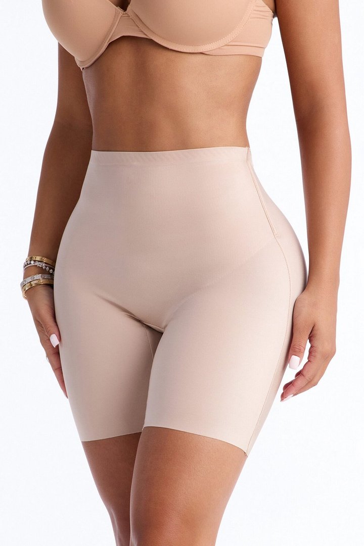 Curve Appeal Plunge Back Mid-Thigh Shapewear Short - Nude
