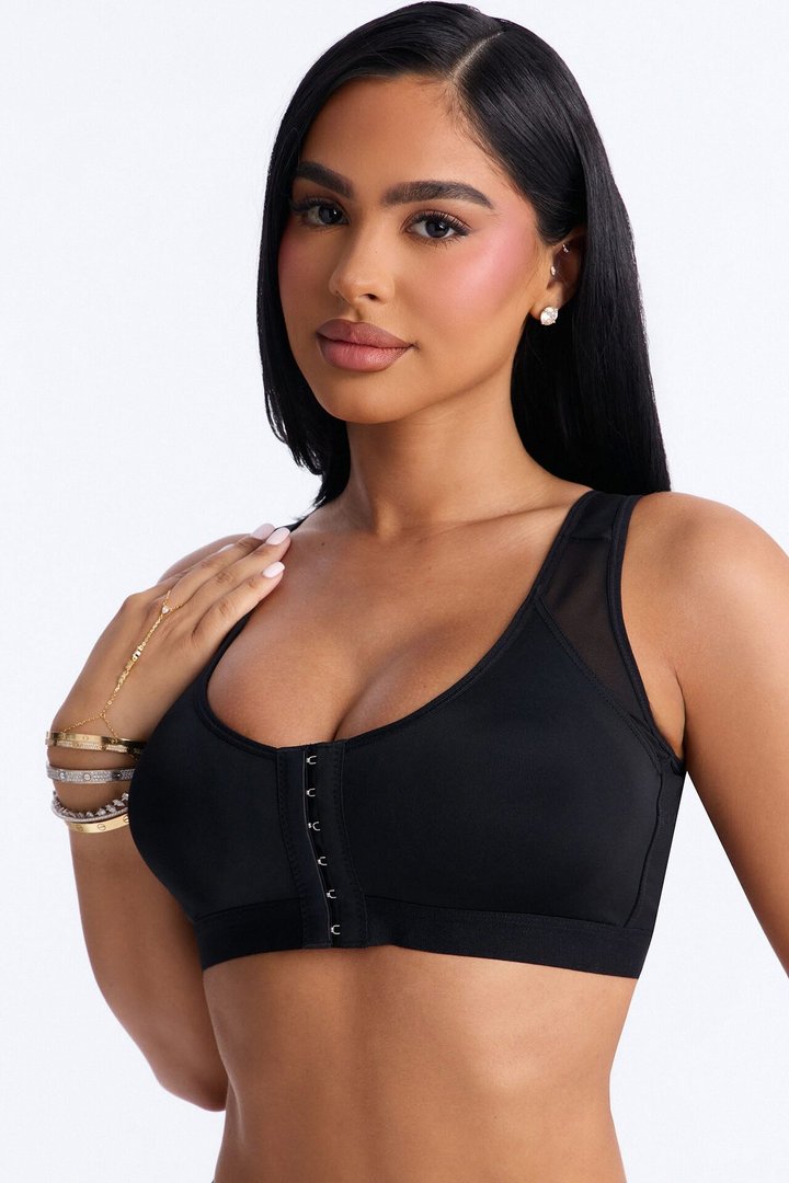Front Close Wireless Posture Support Bra - Black