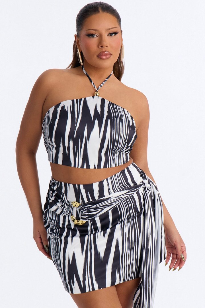 Wild Card Halter Skirt Set - Black/White