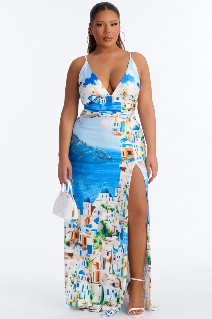 Havana Honey Halter Maxi Dress - Blue/combo