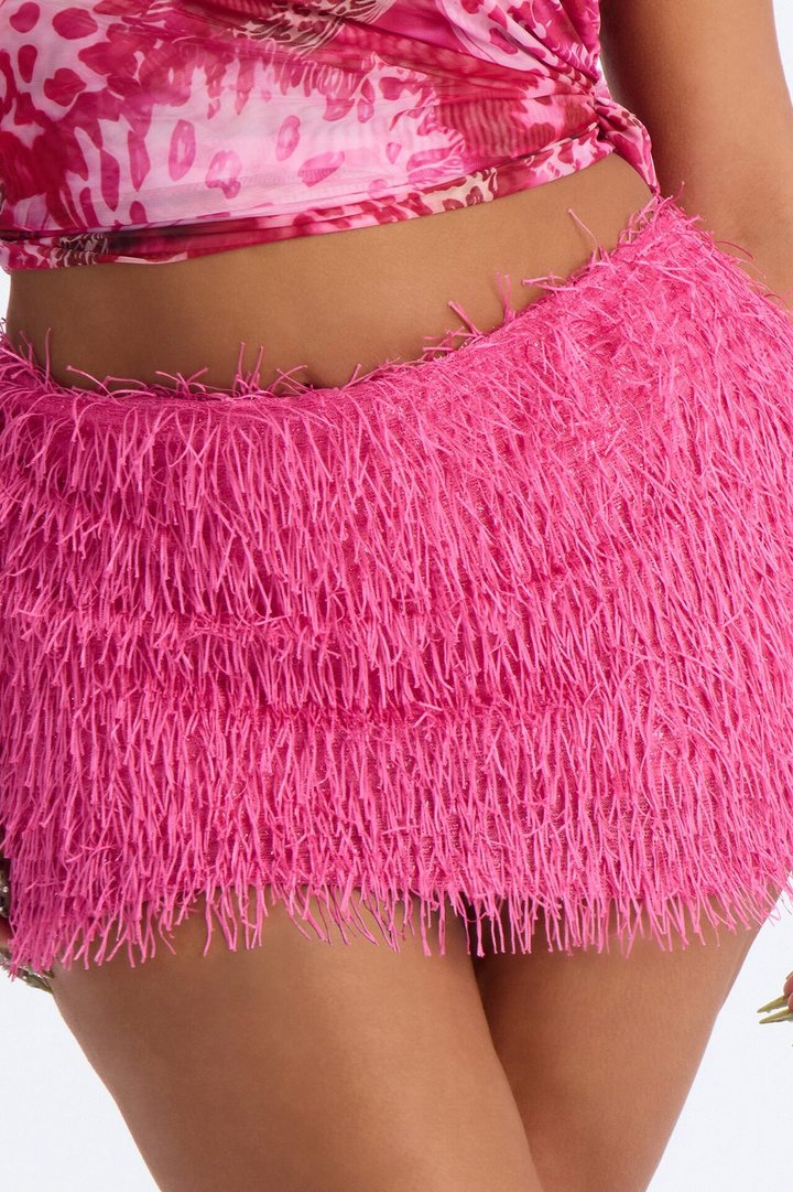 Zoey Textured Mid Rise Mini Skort - Pink