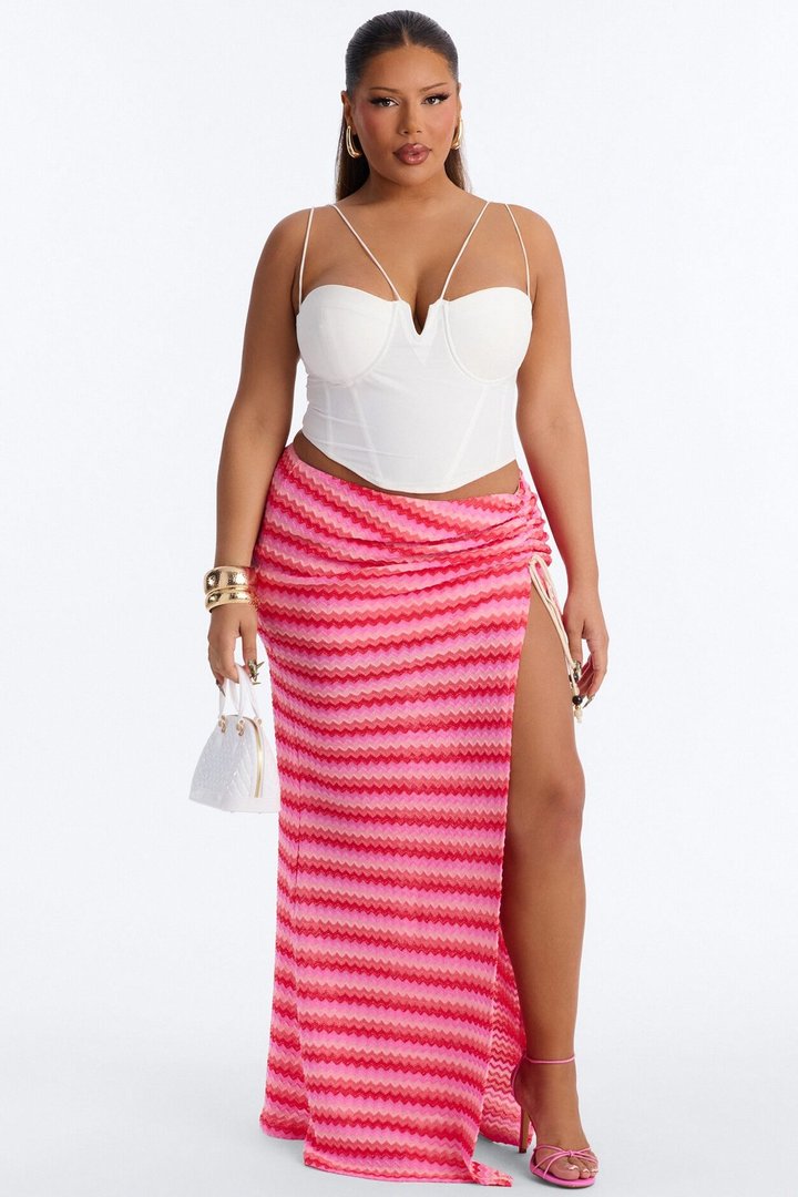 Island Gal Striped Crochet Maxi Skirt - Pink/combo