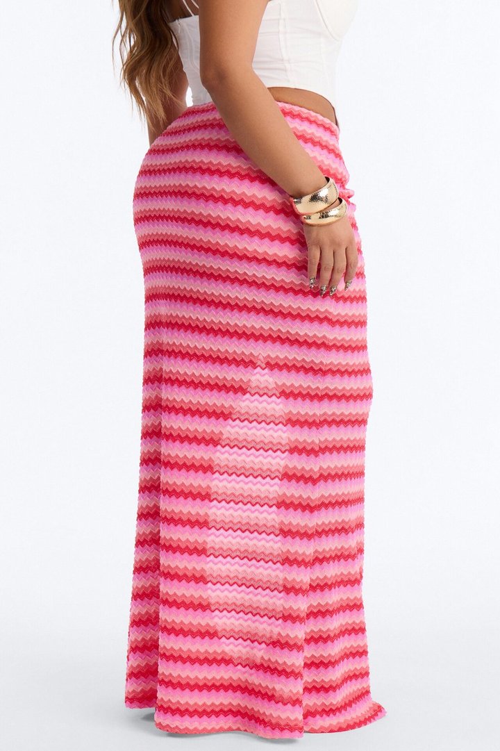 Island Gal Striped Crochet Maxi Skirt - Pink/combo