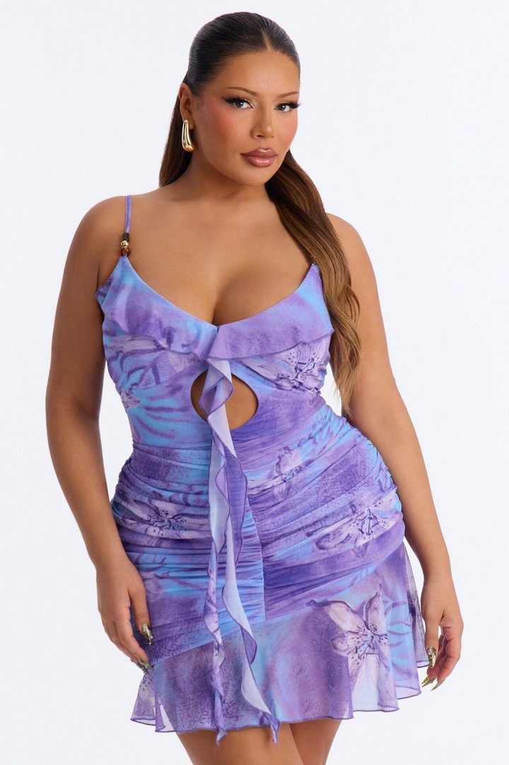 Bahama Mama Ruffle Mesh Mini Dress - Lavender/combo