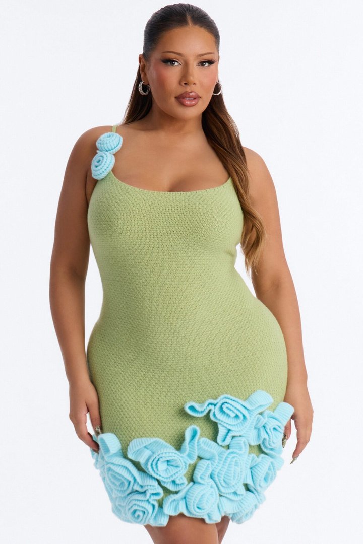 Abigail Spaghetti Strap Sweater Mini Dress - Green/combo