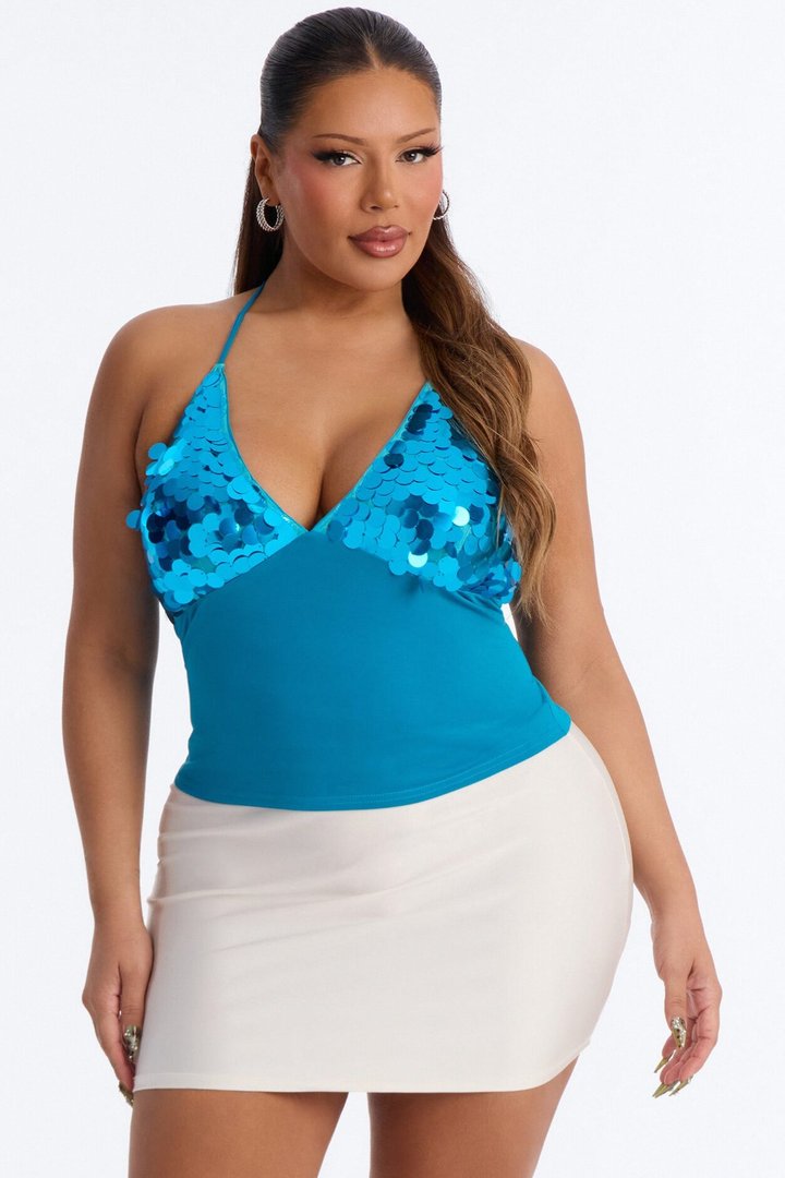 Cabo Heat Sequin Halter Top - Blue
