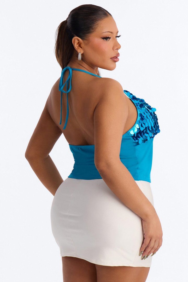 Cabo Heat Sequin Halter Top - Blue