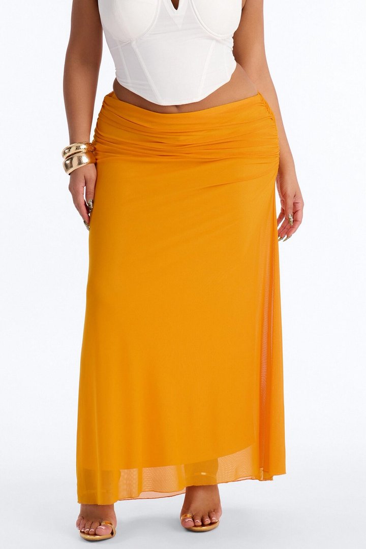 Sassy Swinger Asymmetric Waistband Maxi Skirt - Mustard