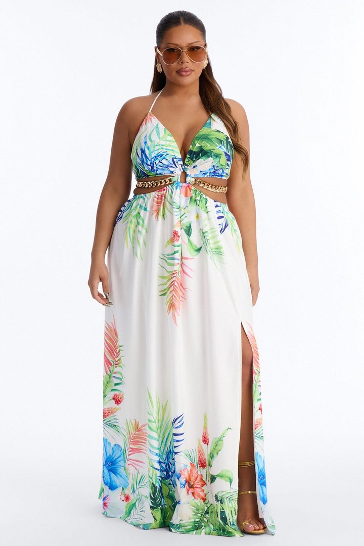 Sweet Like Me Halter Maxi Dress - White/combo