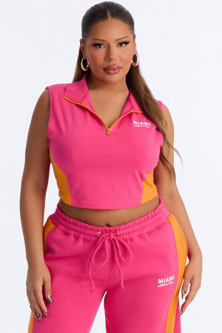 Miami Moment Quarter Zip Pant Set - Pink/combo