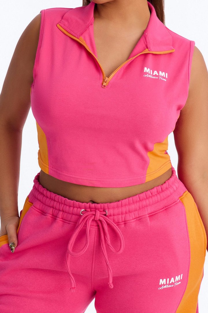 Miami Moment Quarter Zip Pant Set - Pink/combo