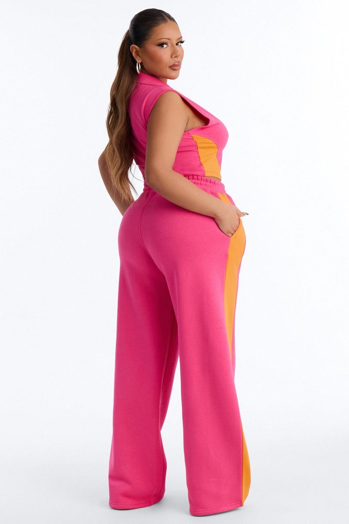Miami Moment Quarter Zip Pant Set - Pink/combo