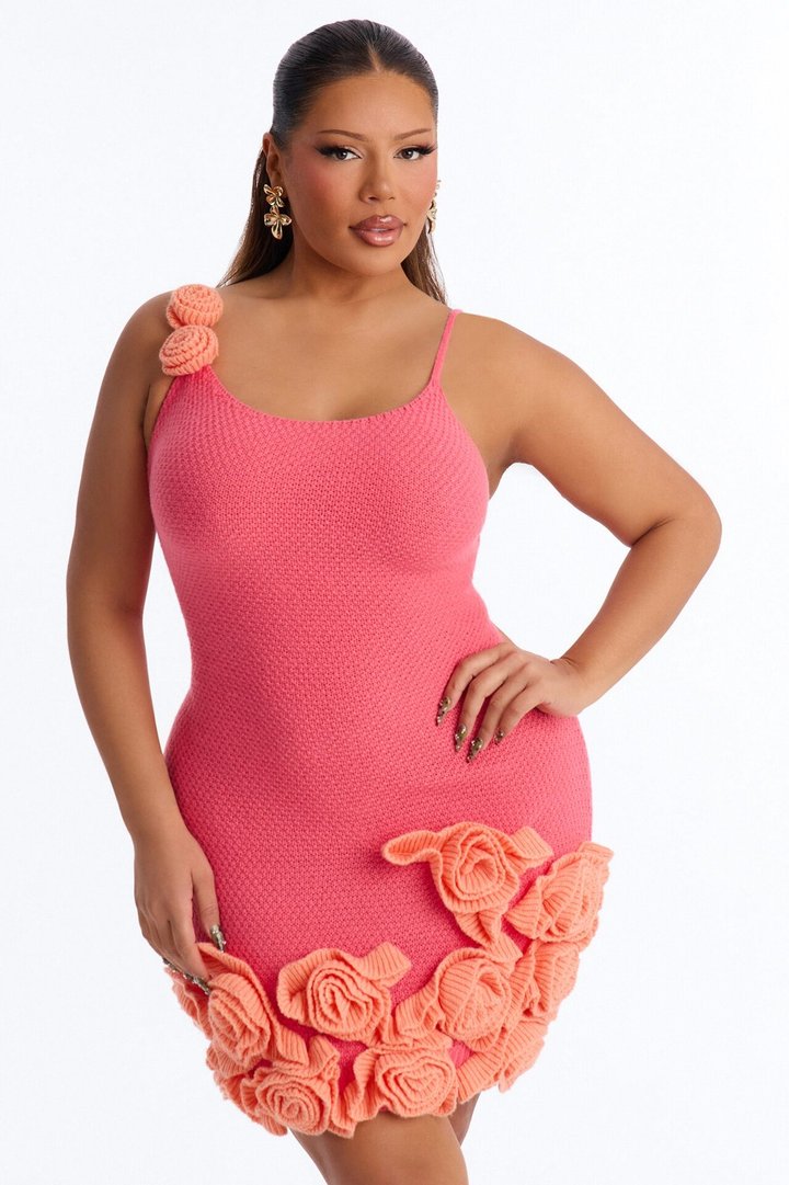 Abigail Spaghetti Strap Sweater Mini Dress - Pink/combo