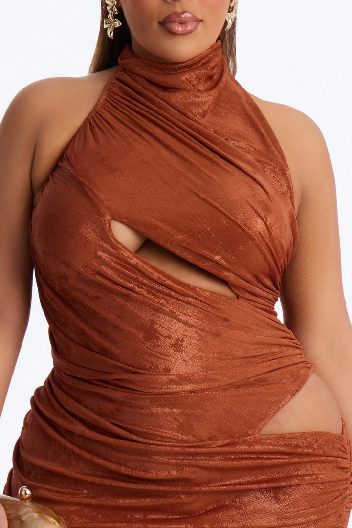 No Apologies Metallic Maxi Dress - Bronze