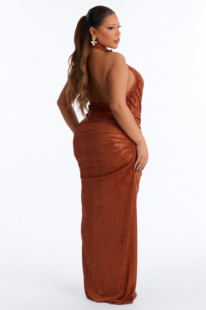 No Apologies Metallic Maxi Dress - Bronze