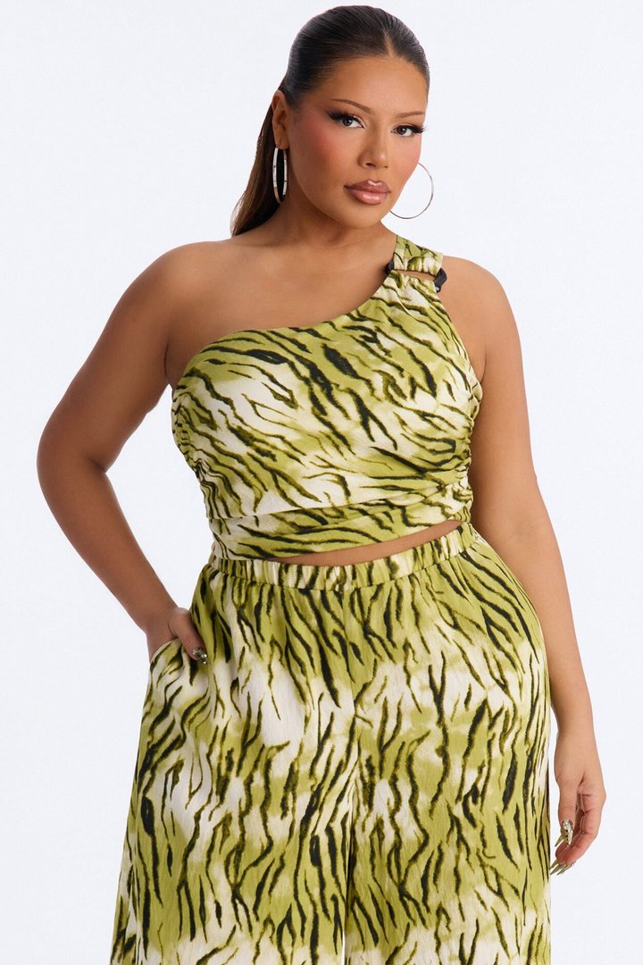 Coastal Jungle Linen Pant Set - Green/combo