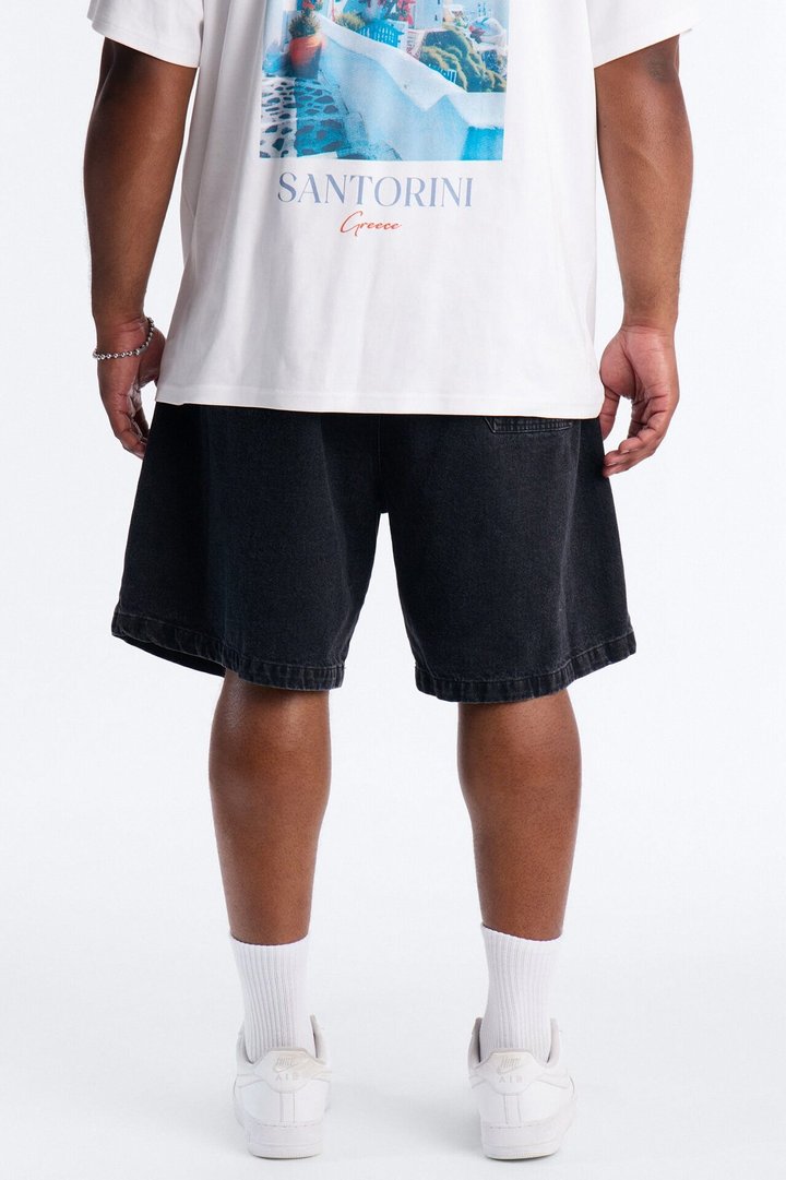Baggy Utility Snap Panel Denim Short - Black Wash