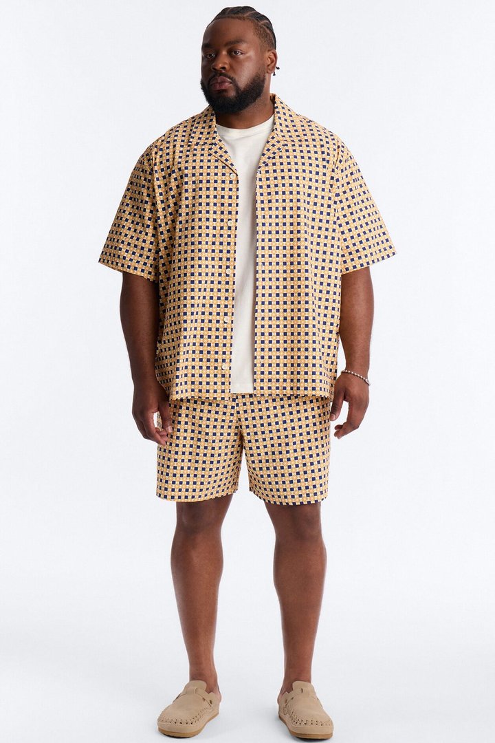 Relaxed Laguna Mosaic Cuban Collar Button Up Shirt - Multi Color