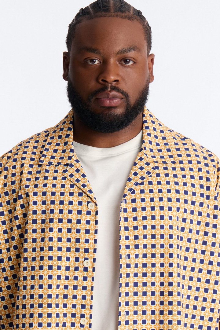 Relaxed Laguna Mosaic Cuban Collar Button Up Shirt - Multi Color