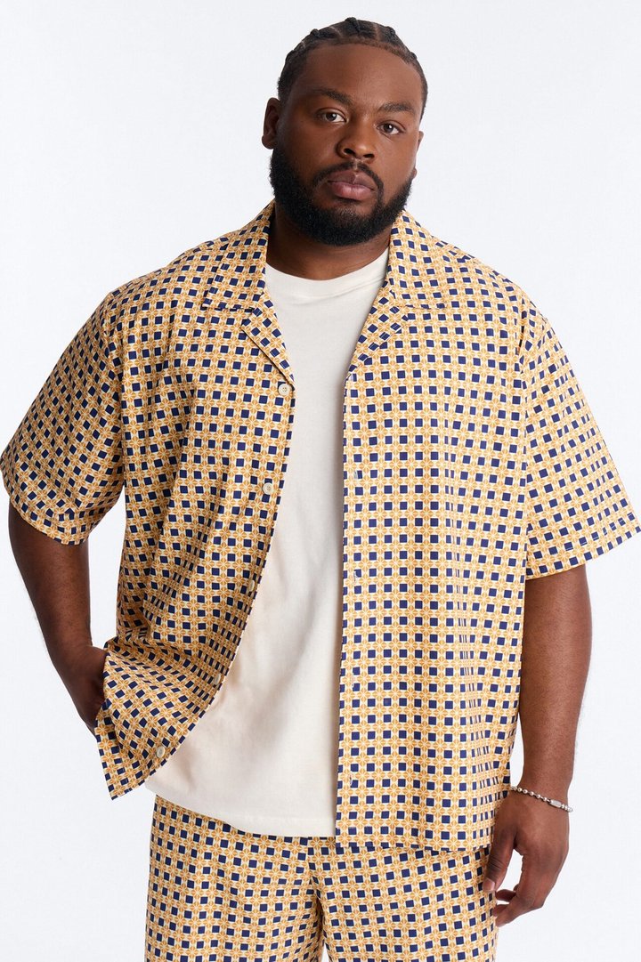 Relaxed Laguna Mosaic Cuban Collar Button Up Shirt - Multi Color
