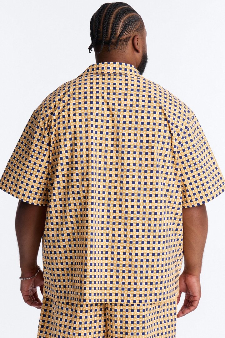 Relaxed Laguna Mosaic Cuban Collar Button Up Shirt - Multi Color