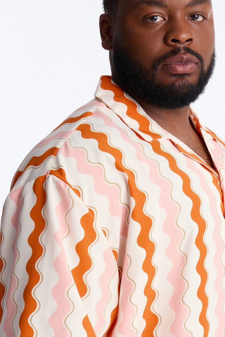 Relaxed Good Vibrations Cuban Collar Button Up Shirt - Multi Color