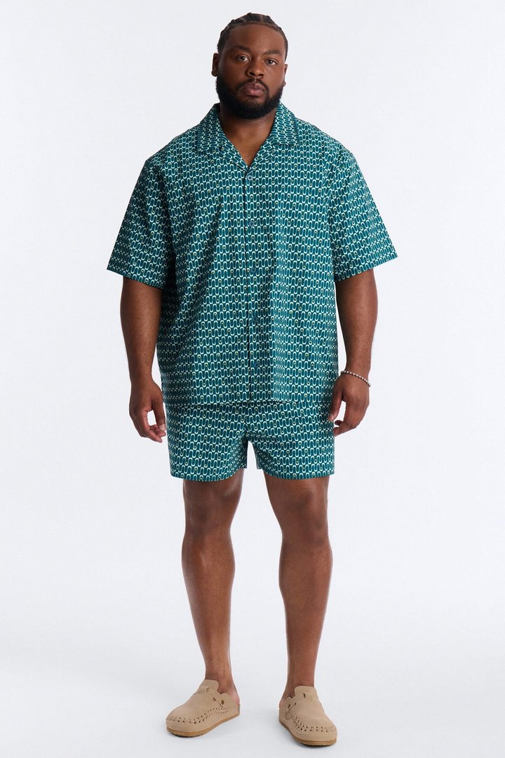 Disco Plunge Geometric Swim Trunk 4″ - Teal/combo