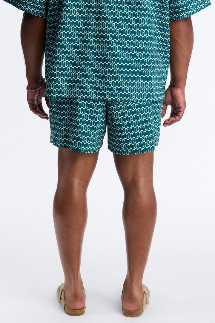 Disco Plunge Geometric Swim Trunk 4″ - Teal/combo