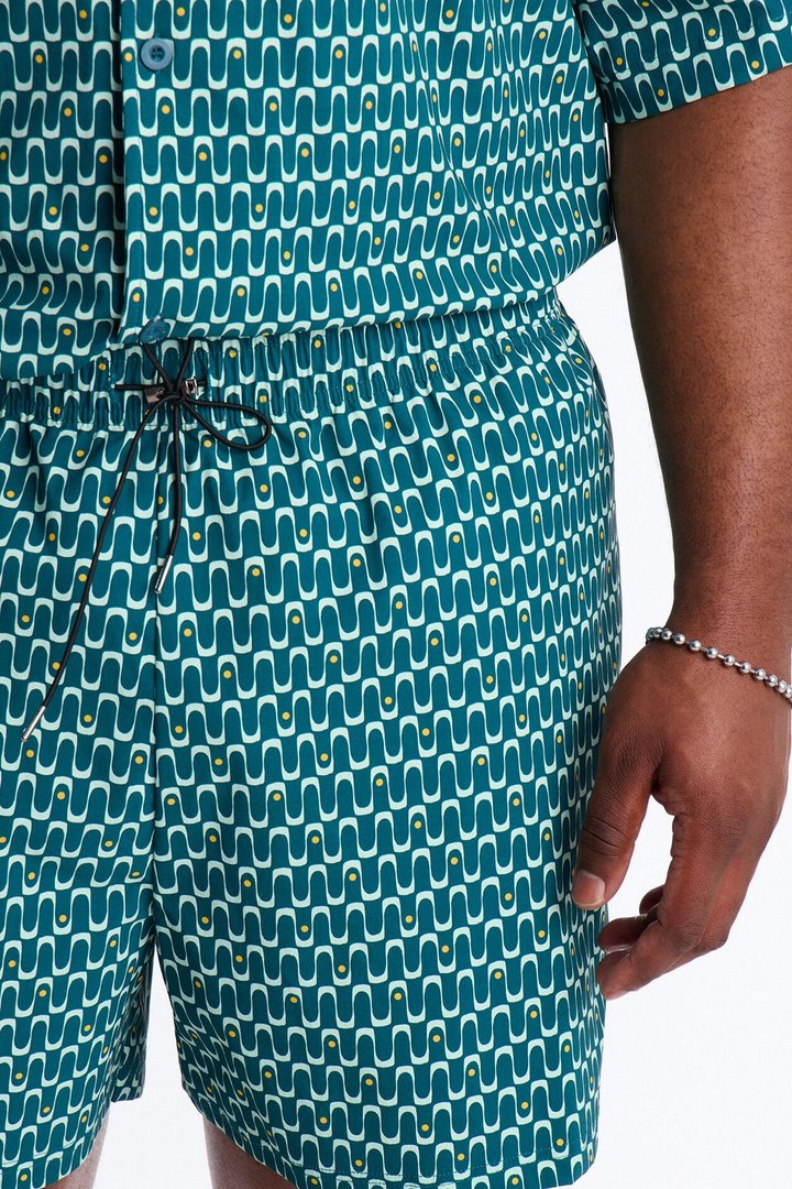 Disco Plunge Geometric Swim Trunk 4″ - Teal/combo
