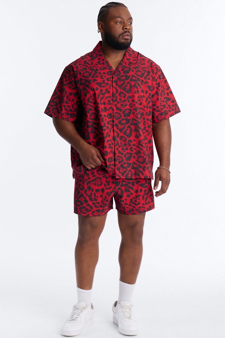 Savage Club Leopard Print Swim Trunk 4″ - Red