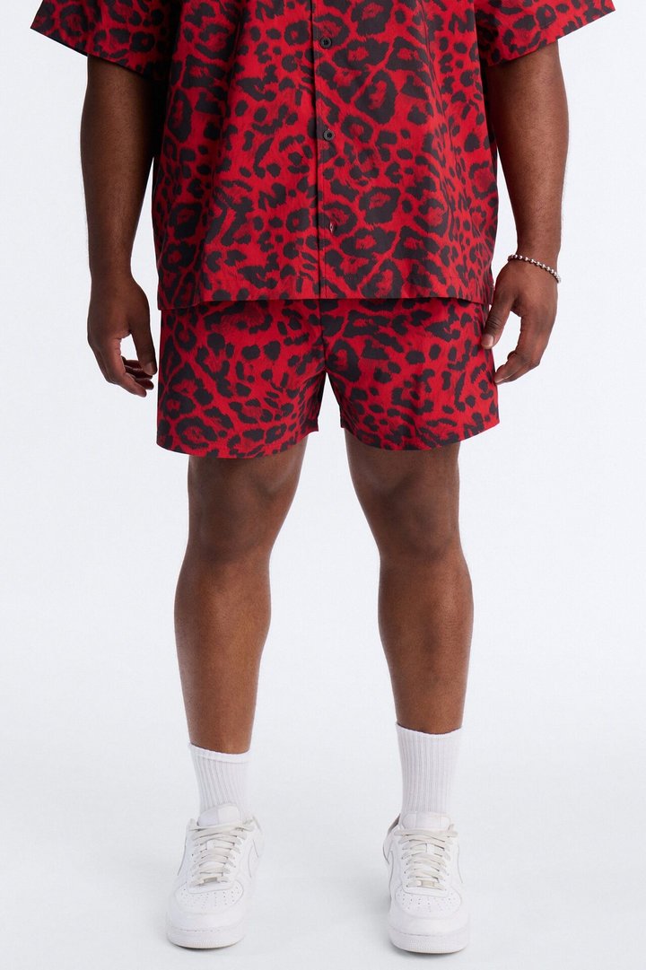 Savage Club Leopard Print Swim Trunk 4″ - Red