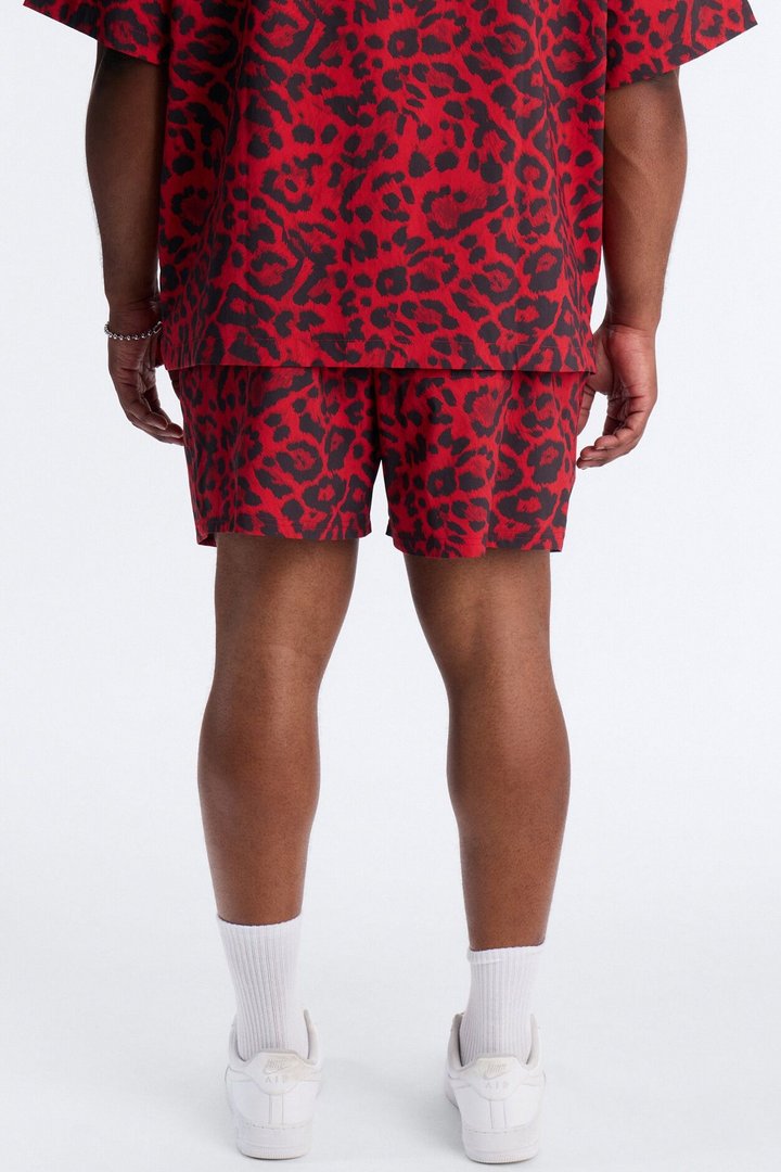 Savage Club Leopard Print Swim Trunk 4″ - Red