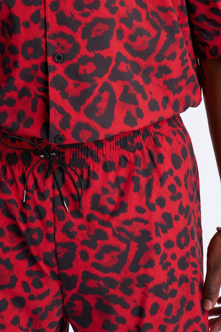 Savage Club Leopard Print Swim Trunk 4″ - Red