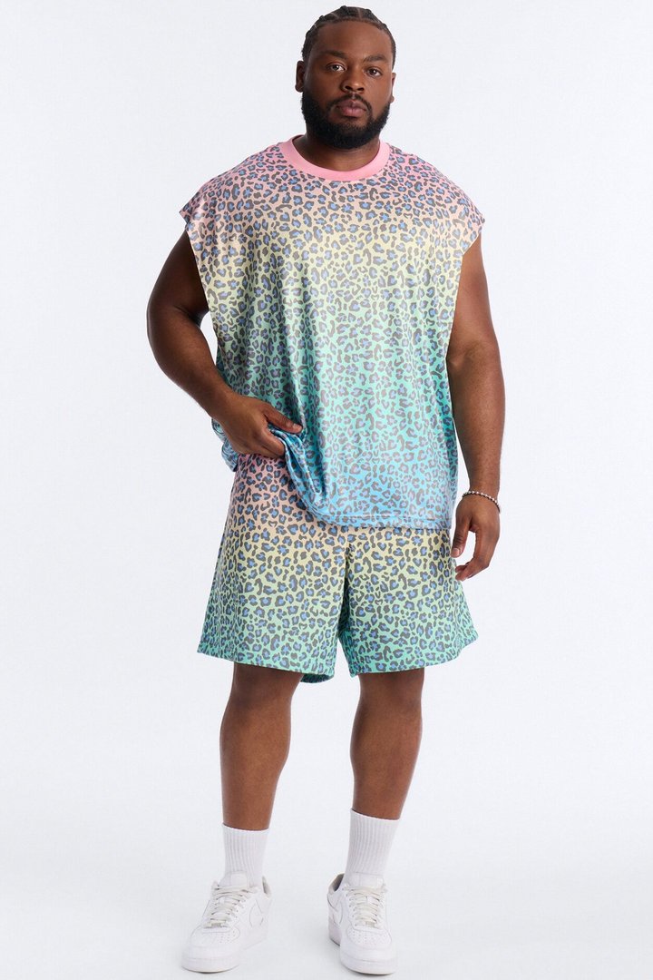 Relaxed Electric Rave Leopard Sleeveless Crew Neck Tank - Multi Color