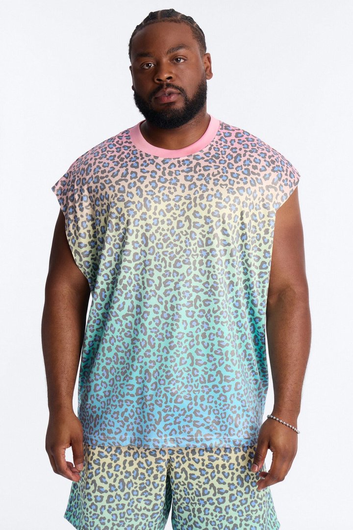 Relaxed Electric Rave Leopard Sleeveless Crew Neck Tank - Multi Color