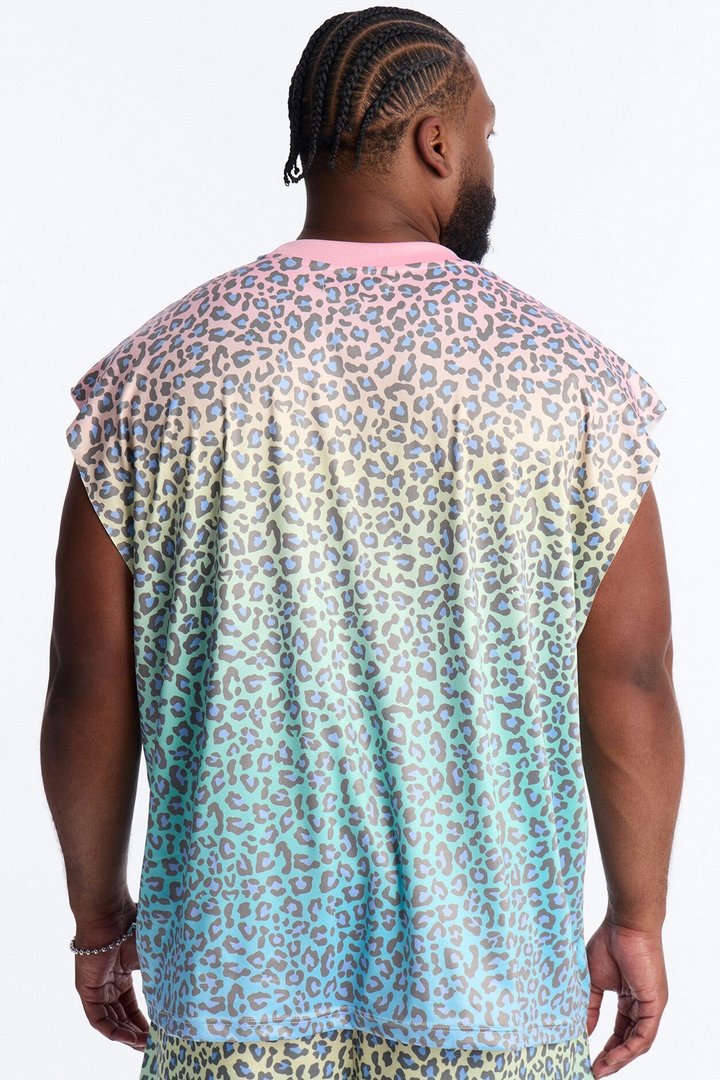Relaxed Electric Rave Leopard Sleeveless Crew Neck Tank - Multi Color