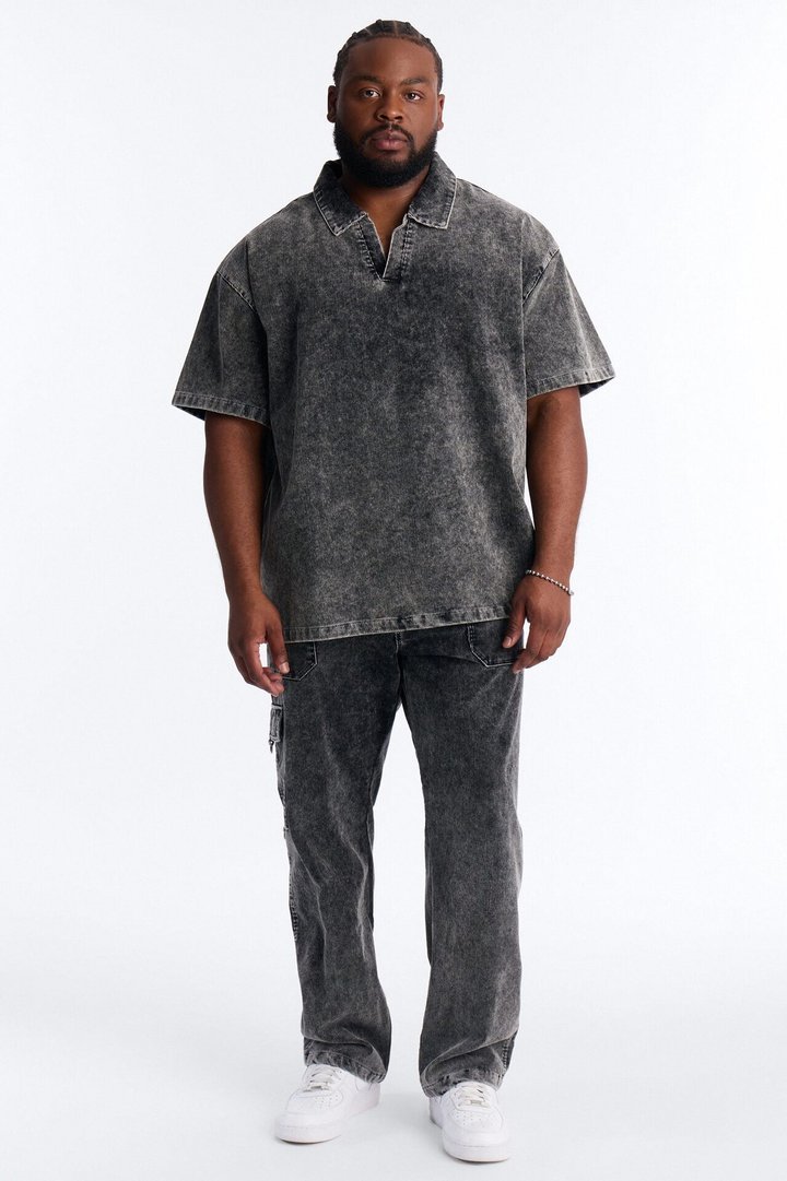 Ohio Corduroy Johnny Collar Polo - Black Wash