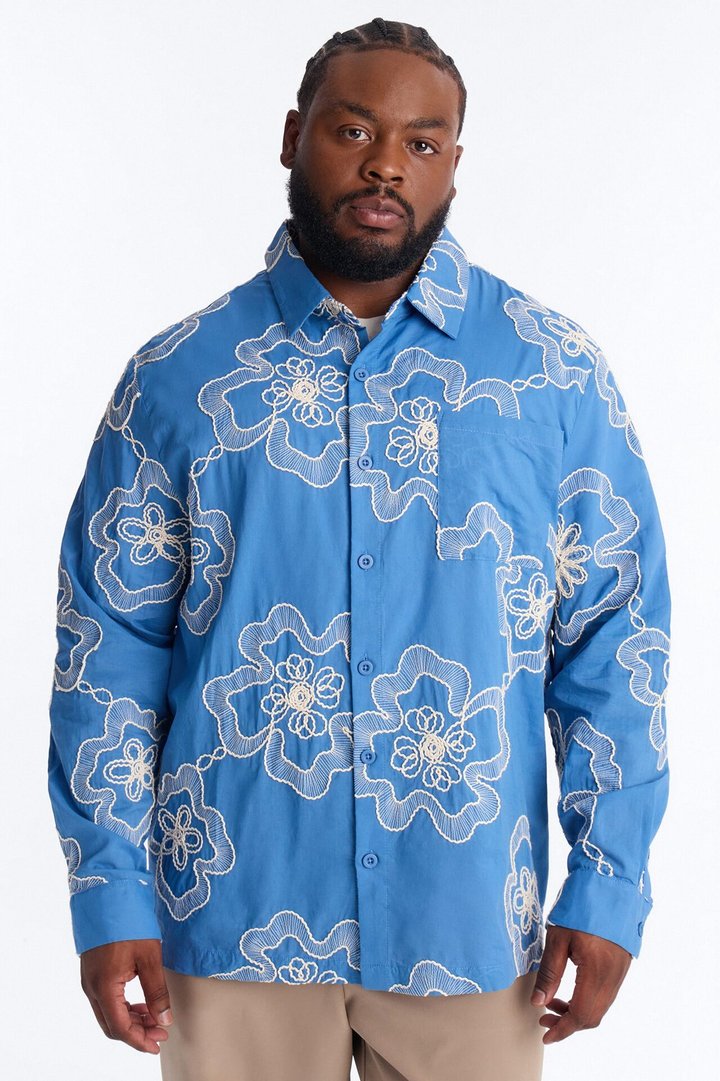 Fleur Entwine Long Sleeve Button Up Shirt - Blue
