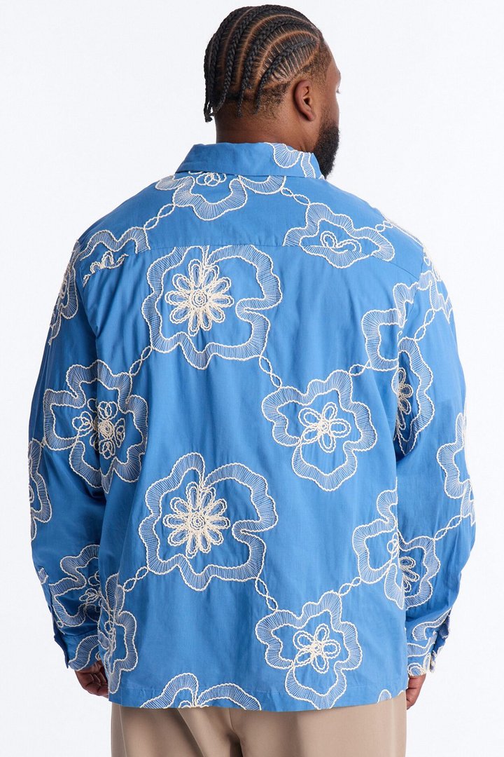 Fleur Entwine Long Sleeve Button Up Shirt - Blue