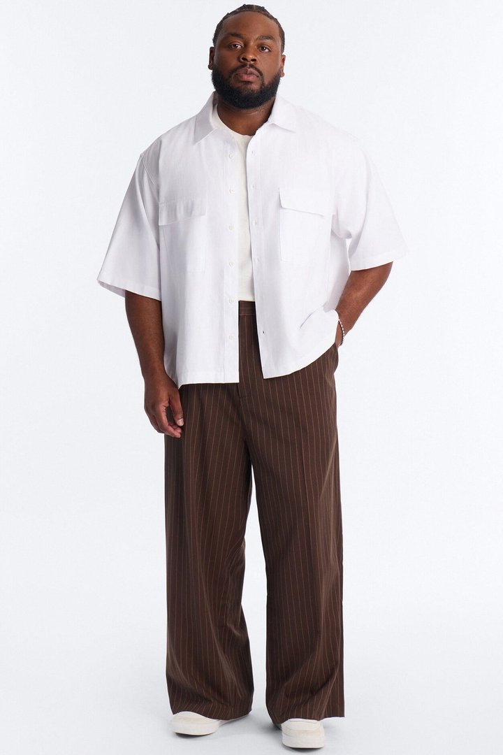 Wide Leg Straight Striped Trouser - Brown