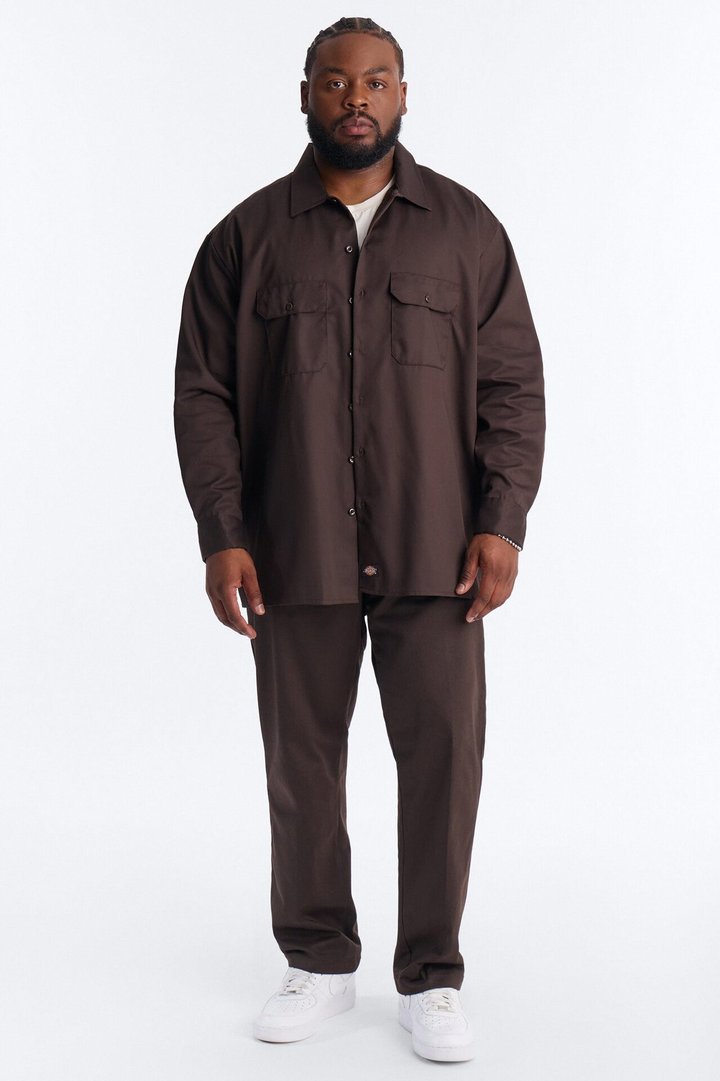 Dickies Twill Long Sleeve Work Shirt - Dark Brown