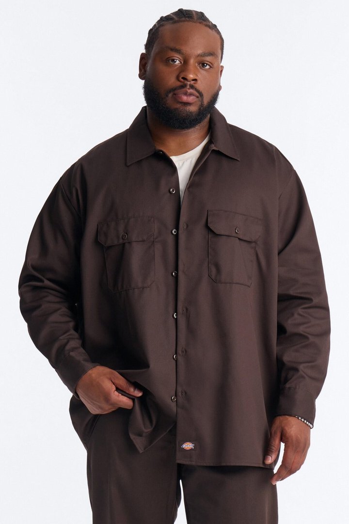 Dickies Twill Long Sleeve Work Shirt - Dark Brown